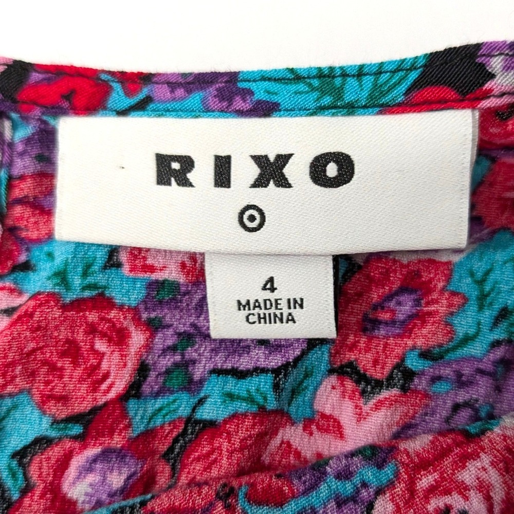 RIXO for‎ Target Floral Mini Dress Ruffle Puff Sleeve Cottagecore Size 4 - Picture 5 of 14
